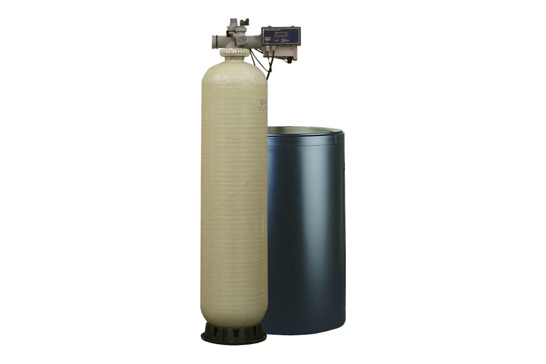 EcoWater commercial water softener with 1.5-inch valve and brine tank
